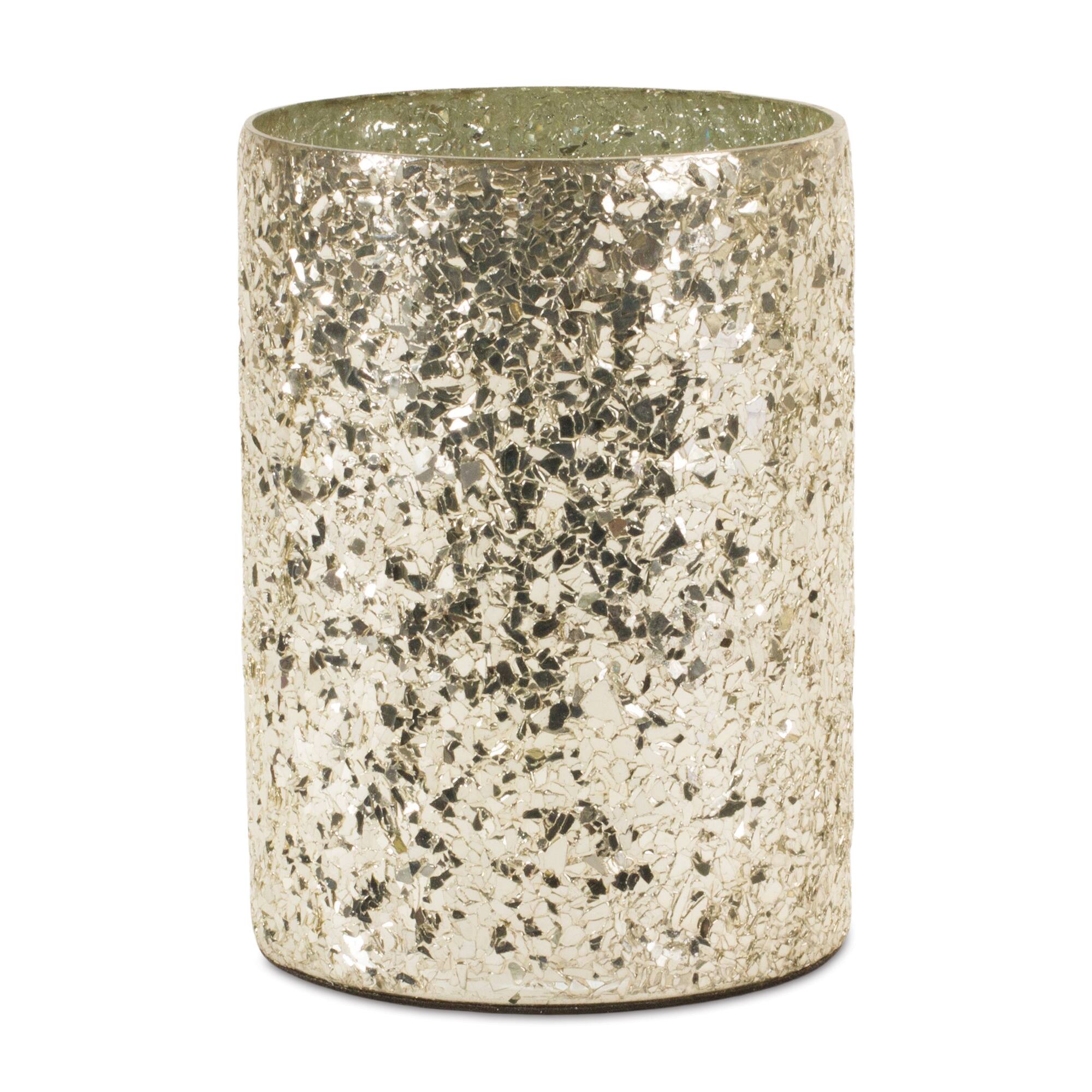Gold Mosaic Glass Candle Holder Set